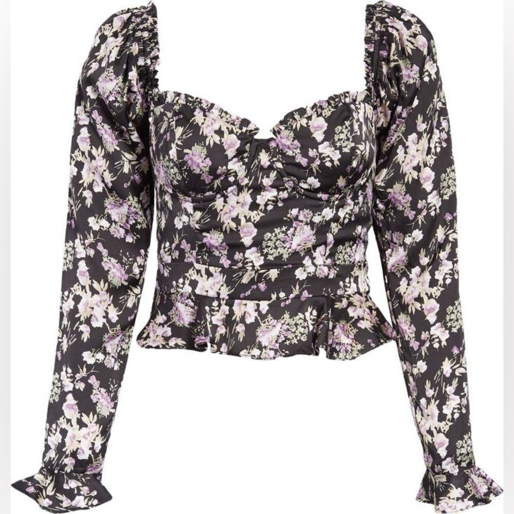 ASTR Floral Sweetheart Neck Underwire Satin‎ Top - Picture 3 of 10